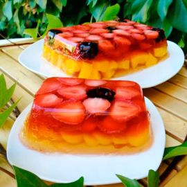 Gelatina de maduixes i préssecs ECO